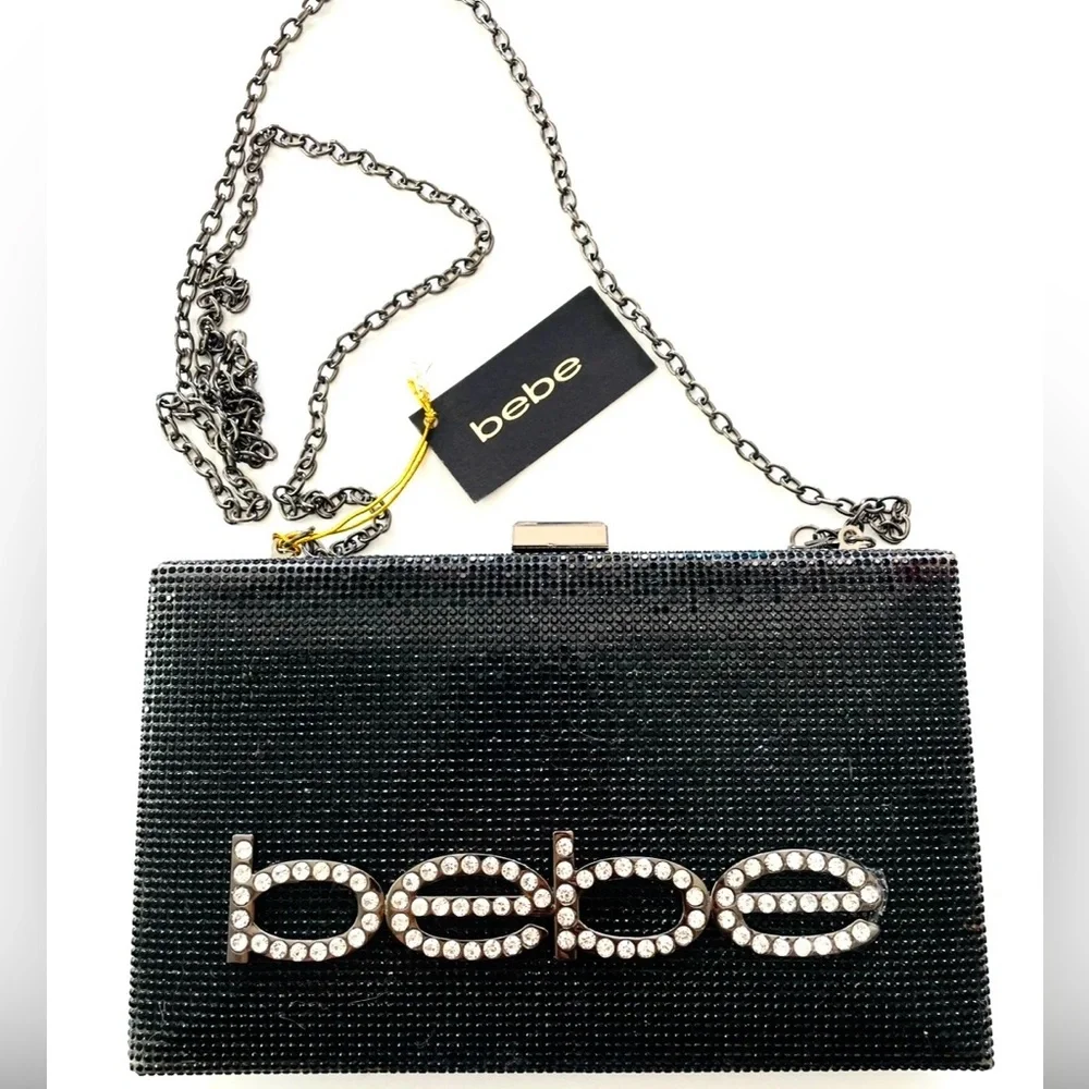 Bebe Black Rhinestone Clutch with Chain - Picture 9 of 9